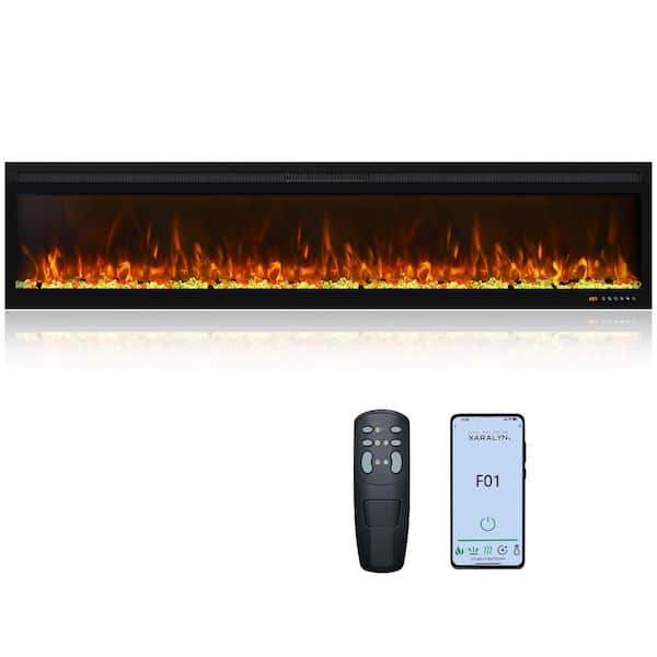 78 in. WiFi-Enabled Linear Electric Fireplace Insert, Wall Mounted with 13 Flame Colors, 1500W, Thermostat in Black