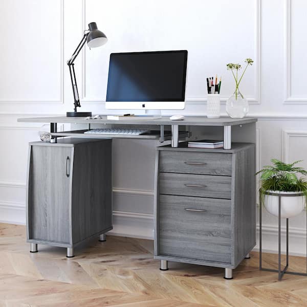 TECHNI MOBILI 48 in. Rectangular Gray 3 Drawer Computer Desk with