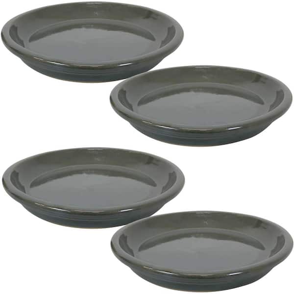 Sunnydaze 9 in. Gray Ceramic Planter Saucer (Set of 4)