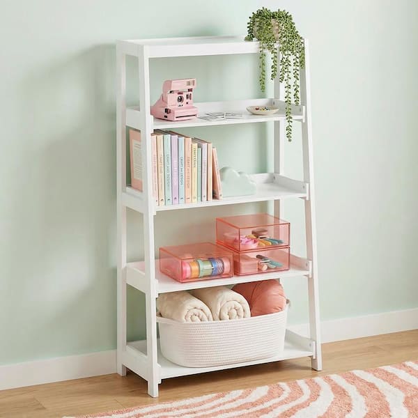 Lazzara Eliza 54 in. Tall White Wood 4 Fixed Shelves Bookcase