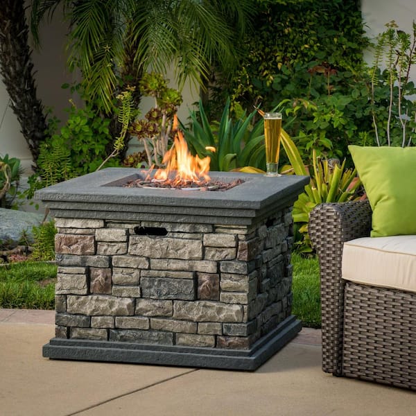 Noble House Chesney 32 in. x 24 in. Stone Square Outdoor Gas Fire Pit 7403