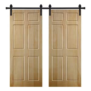 Modern SIX PANEL Designed 72 in. x 96 in. Wood Panel Mother Nature Painted Double Sliding Barn Door with Hardware Kit