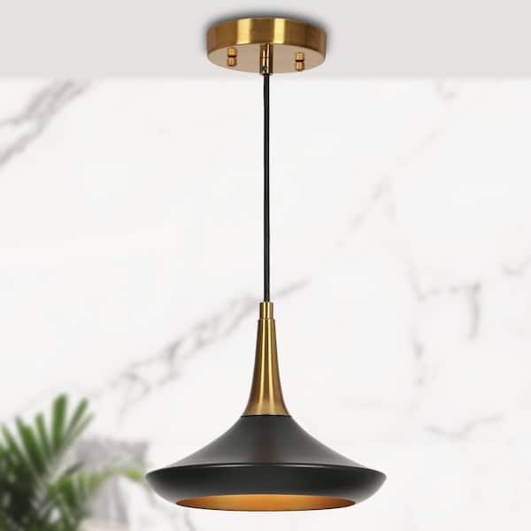 LNC Small Modern Black Brass Kitchen Island Pendant Lighting Contemporary 1-Light Bell Dining Living Room Hanging Chandelier
