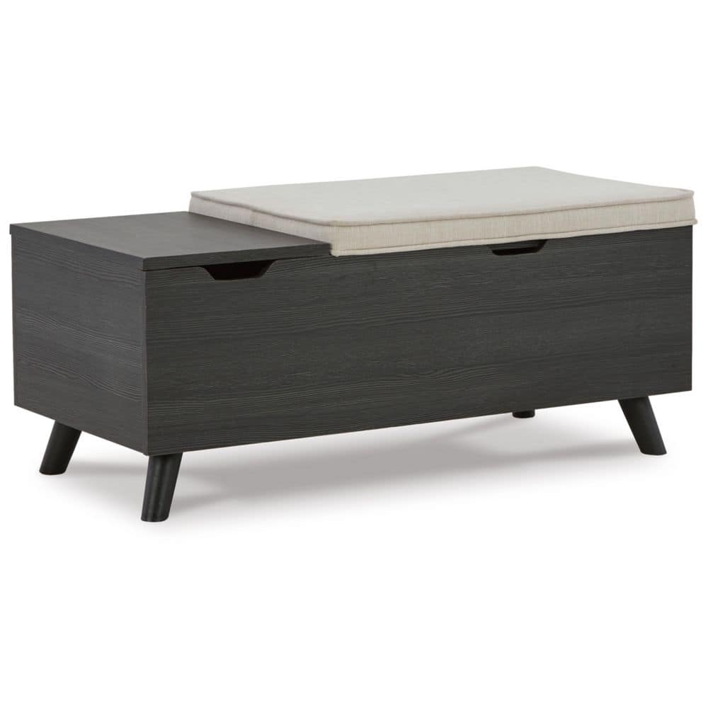 Gray Wood Upholstered Storage Bench with Tapered Legs