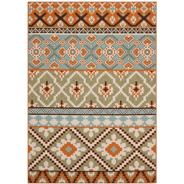SAFAVIEH Veranda Green/Terracotta 4 ft. x 6 ft. Floral Indoor/Outdoor Patio  Area Rug