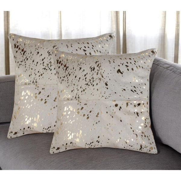 Natural, Gold Abstract Polyester 18 in. x 18 in. Throw Pillow Set of 2