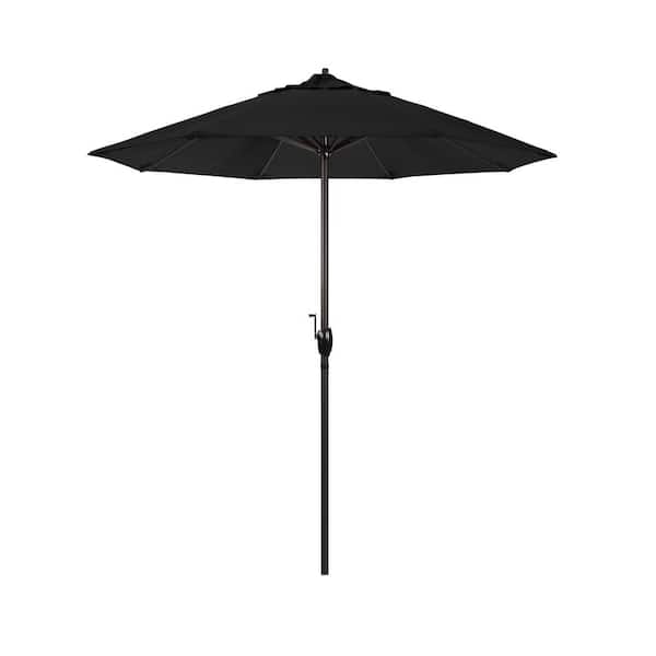 California Umbrella 7.5 ft. Bronze Aluminum Market Auto-Tilt Crank Lift Patio Umbrella in Black Sunbrella