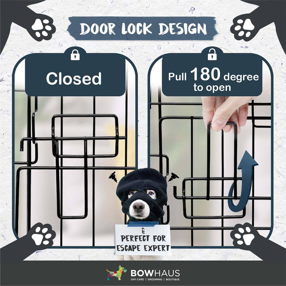 Foldable Black Metal Dog Crate with Double Doors