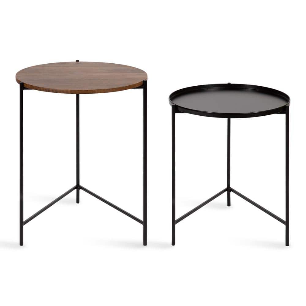 Ulani Modern Round Nesting Tables with Mango Wood and Metal Frame