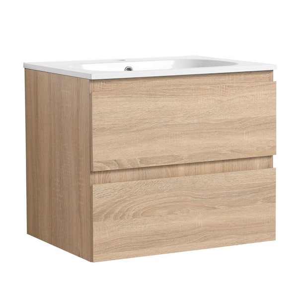 Miscool Anky 23.8 in. W x 18.1 in. D x 20.2 in. H Single Sink Bath Vanity in Light Oak with White Gel Acrylic Top