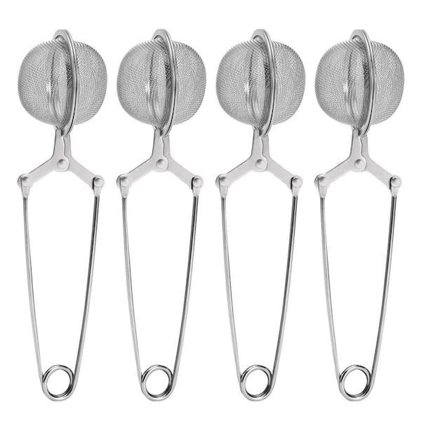 Tea Strainers with Handle, Fine Mesh, Tea Ball Filter for Loose Tea, Spices, Seasonings (4-Pack)