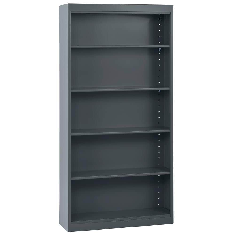 Charcoal Powder-Coated Steel 72" Adjustable 5-Shelf Bookcase