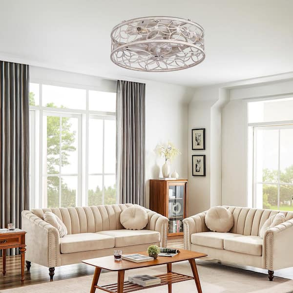 18.1 in. Indoor White Ceiling Fan Farmhouse Caged Ceiling Fan with Lights and Remote Enclosed Ceiling Fan