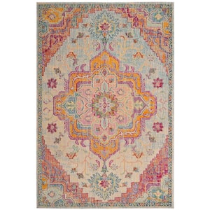 Crystal Light Blue/Fuchsia 4 ft. x 6 ft. Border Area Rug