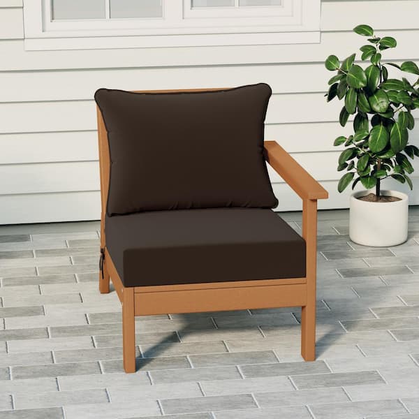 Birchwood Outdoor Patio Deep Seating Right Facing Arm HDPE Lounge Chair in Teak with Brown Cushions
