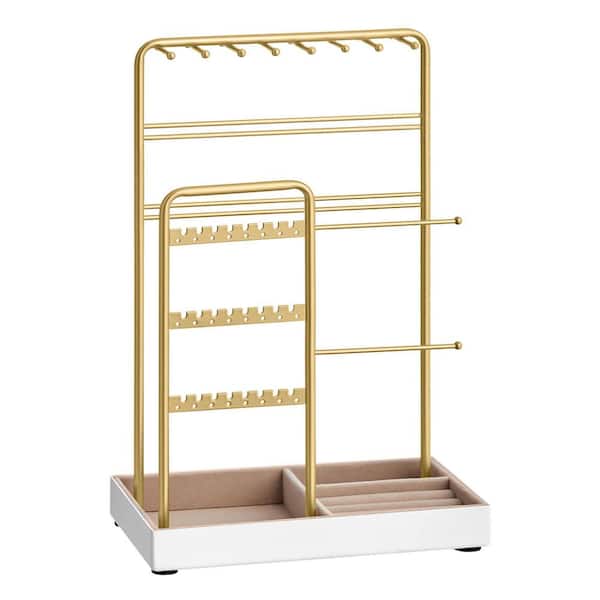 Jewelry Holder Pale Gold 7.7in. x 12.1 in. Metal Jewelry Display Stand Necklace Earring Bracelet Holder