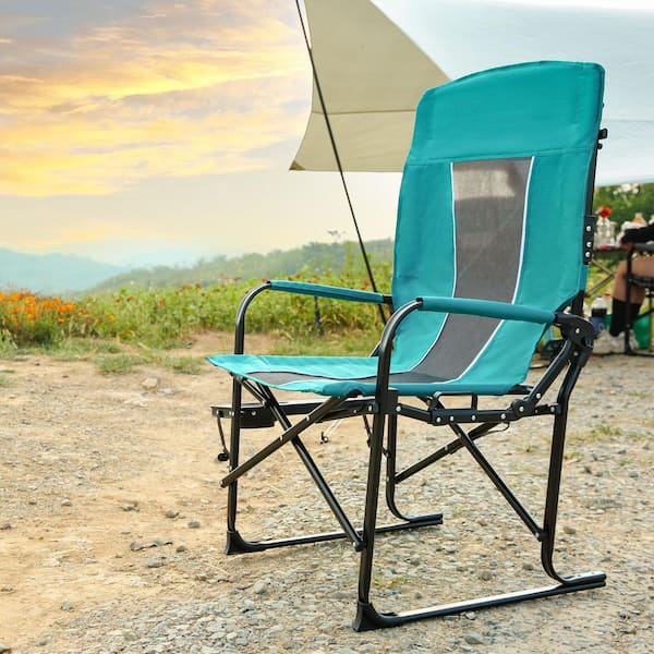 Heavy Duty Oversized Blue Camping Lawn Chair with Side Table and Cup Holder