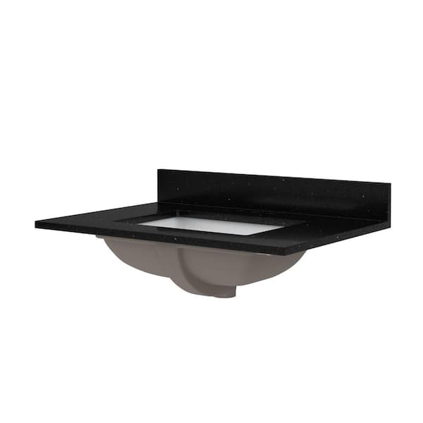 CRAFT + MAIN 31 in. W x 22 in. D x .75 in. H Engineered Quartz White Rectangular Single Sink Bath Vanity Top in Black Galaxy