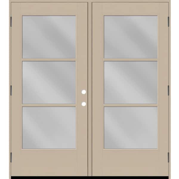 Steves & Sons Legacy 60 in. x 80 in. Icon 3L Modern Clear Glass Sandstone RHOS Painted Fiberglass Retro Patio Door w/4"Jamb