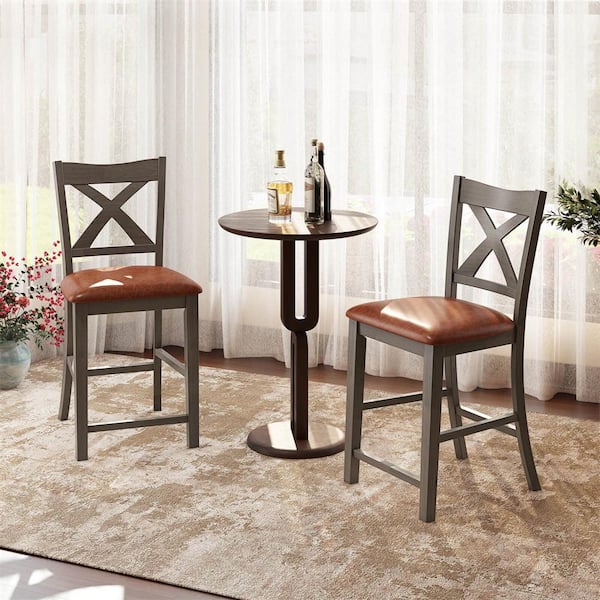 Costway 2-Piece Gray 24 in. Counter Height Stools Bar Stools with Faux Leather Upholstered Seat