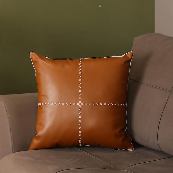 Set of 2 Faux Leather and Linen Throw Pillow Cover 18x18 inch