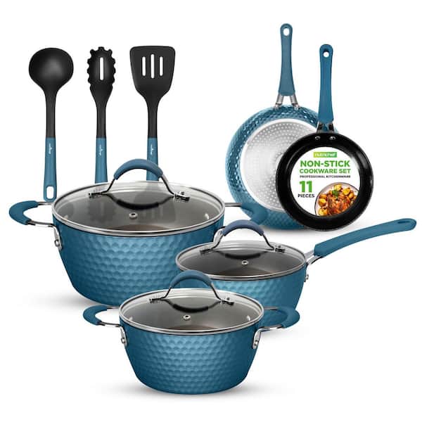 11Pcs Nonstick Bakelite Pots & Pans Set Ceramic Coating Induction Ready, Ergonomic Handles, Includes Fry Pans Dutch Oven