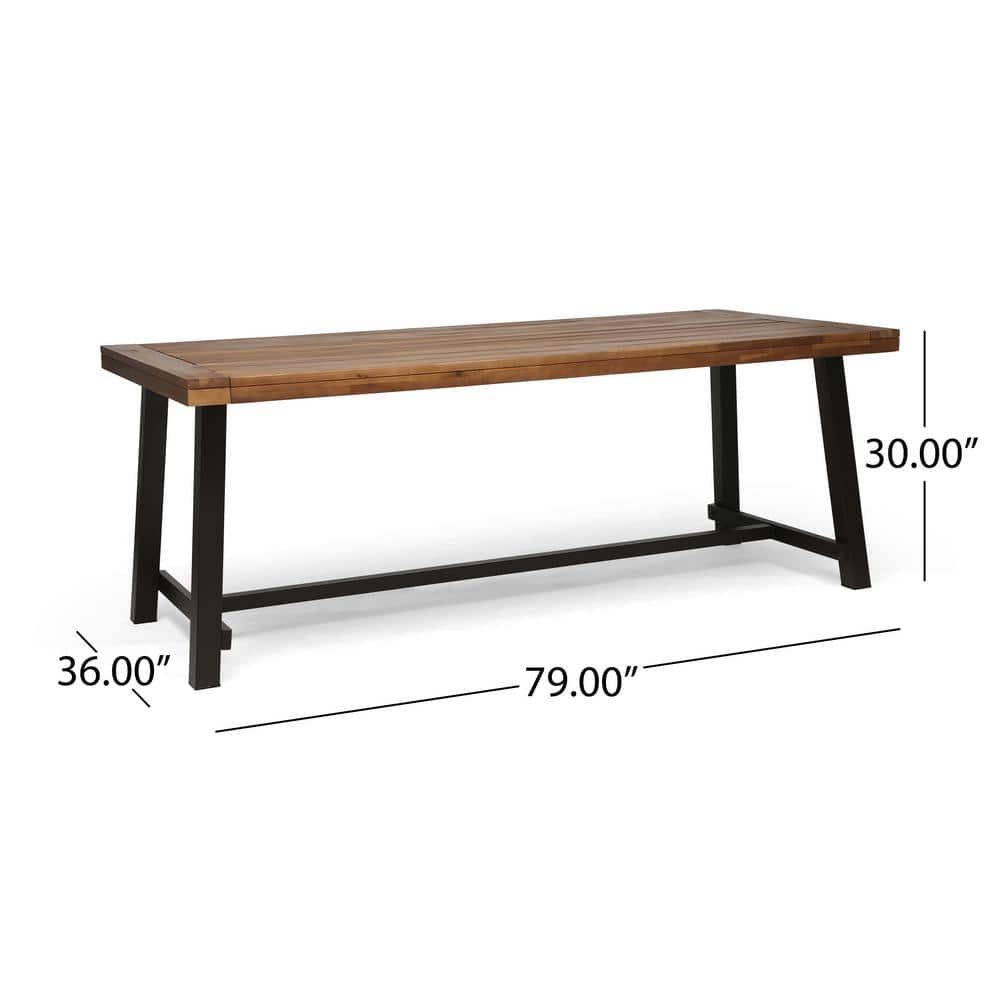 Teak Brown Iron Frame 3-Piece Outdoor Dining Set