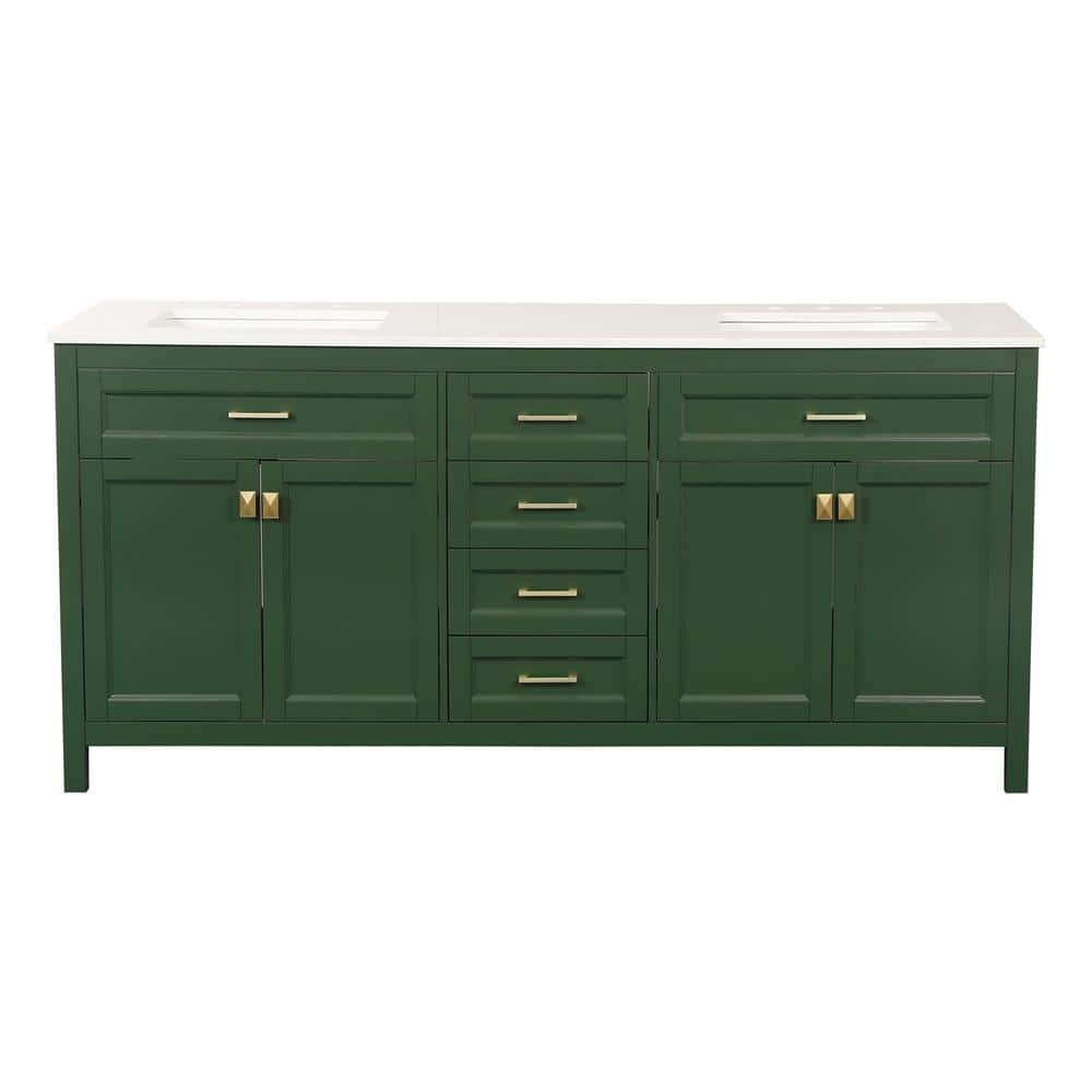 72 in. W x 22 in. D x 40 in. H Double Sink Freestanding Bath Vanity in Gree