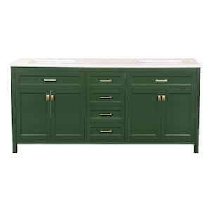 72 in. W x 22 in. D x 40 in. H Double Sink Freestanding Bath Vanity in Green with White Cultured Marble Top Ceramic Sink