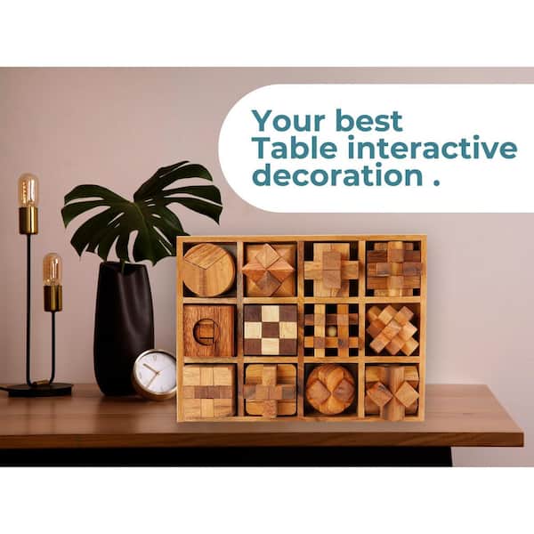 Angel Sar Rustic Wooden Puzzle Box Set with 12 Interlocking Games