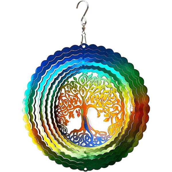 Misopily Stainless Steel Wind Spinner Garden Decoration Crafts Ornaments, 6 Inch Multi Color Tree of Life Wind Spinners