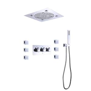 Thermostatic 12 in. 6 -Jet Ceiling Mount LED Rainfall Shower System with Side Jet Bathroom Shower Mixer Set in Chrome