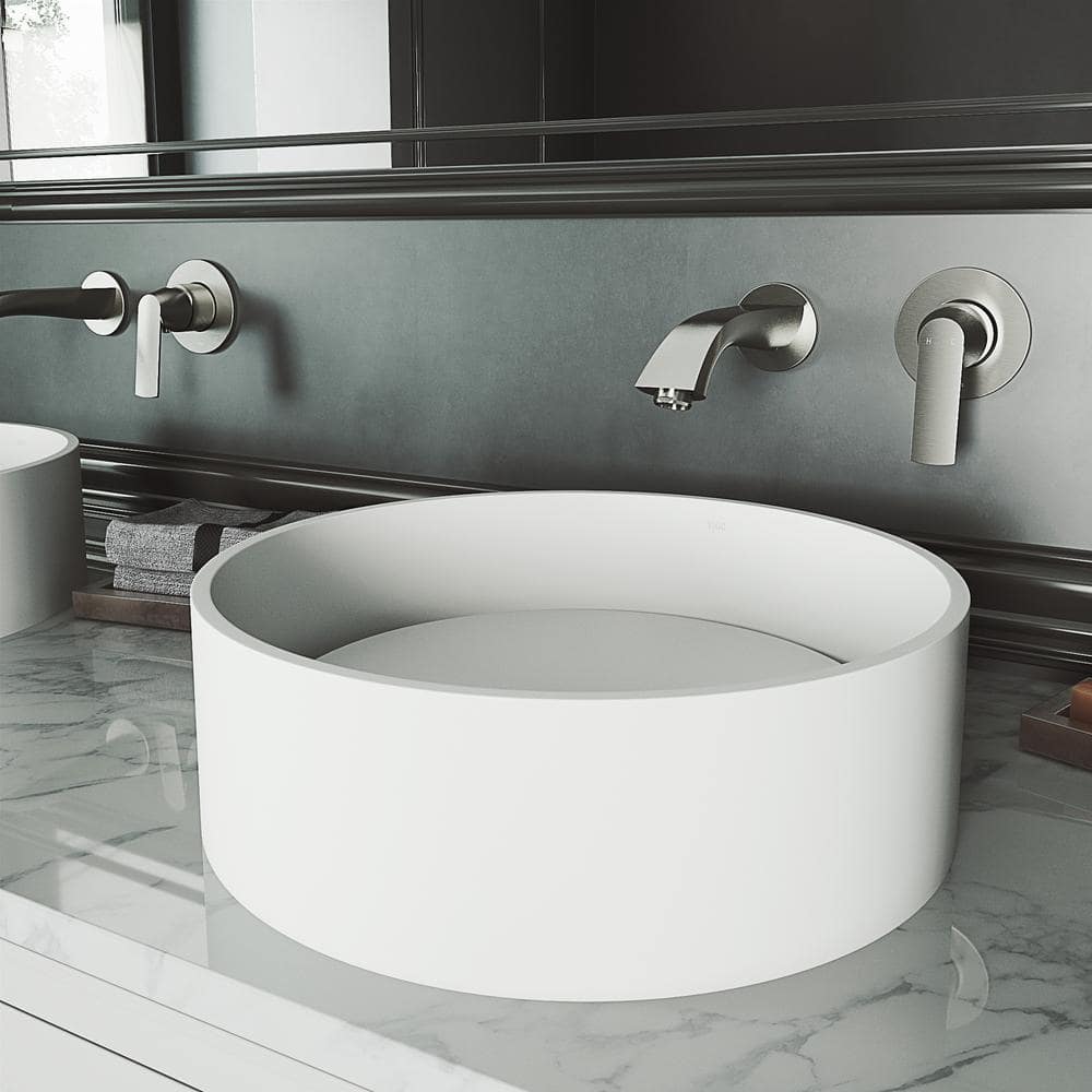 Elevated White Matte Stone 16" Round Vessel Bathroom Sink