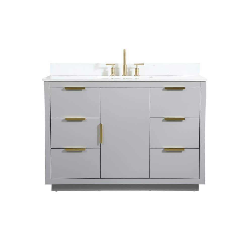 48 in. W Single Bath Vanity in Grey with Engineered Stone Vanity Top in Cal