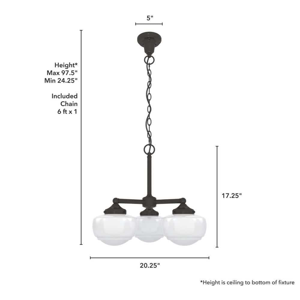 Saddle Creek Noble Bronze 3-Light Schoolhouse Chandelier with Cased White Glass