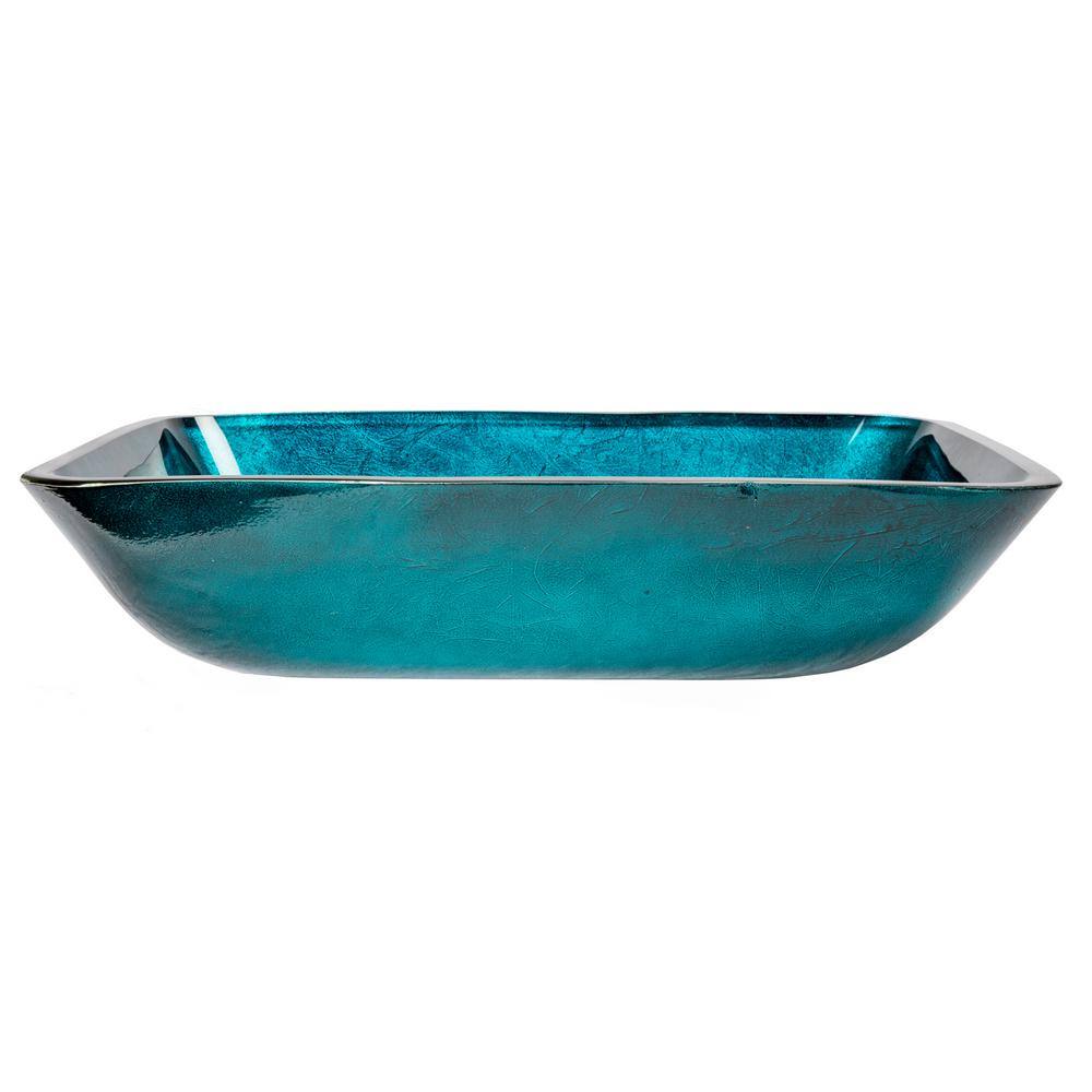 Turquoise Blue Rectangular Tempered Glass Vessel Sink