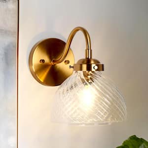 Modern Dome Bathroom Wall Light 1-Light Plating Brass Bedroom Wall Sconce with Textured Glass Shade