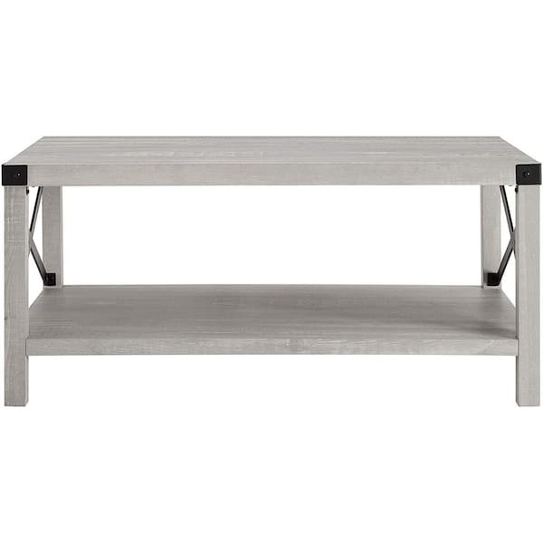 ULSMVOC SMT 40 in. Stone Grey Rectangle Modern Farmhouse Wooden Coffee Table with Open-Shelves