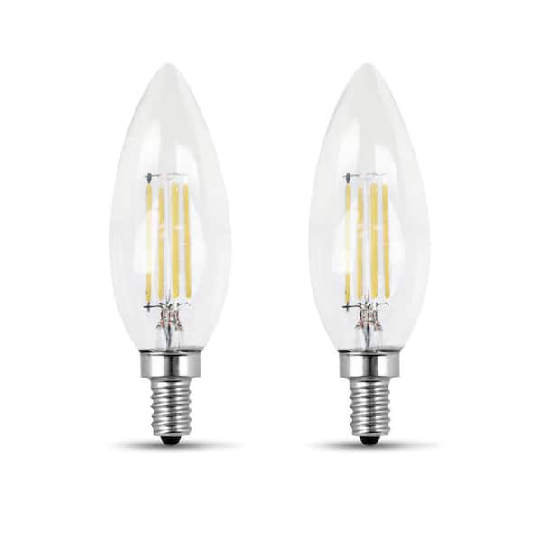 Feit Electric 60-Watt Equivalent B10 E12 Candelabra Dimmable Filament CEC Clear Glass Chandelier LED Light Bulb, Soft White (2-Pack)