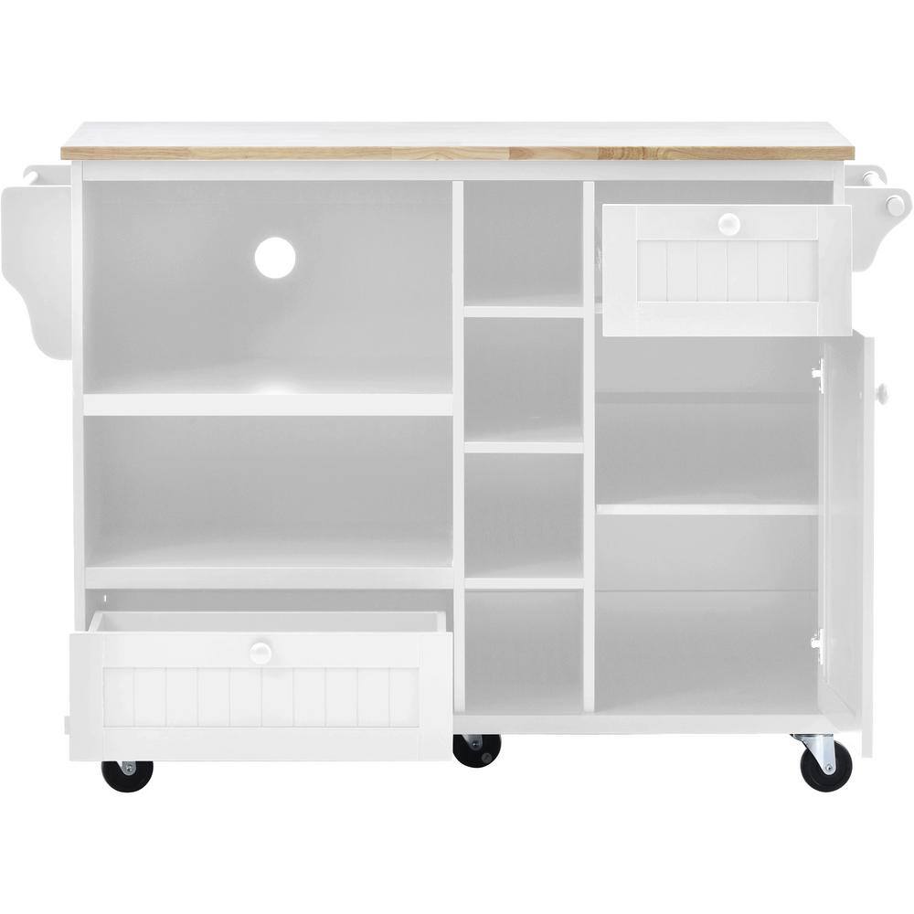 Reviews for JimsMaison White Rubberwood Kitchen Cart with Drop Leaf
