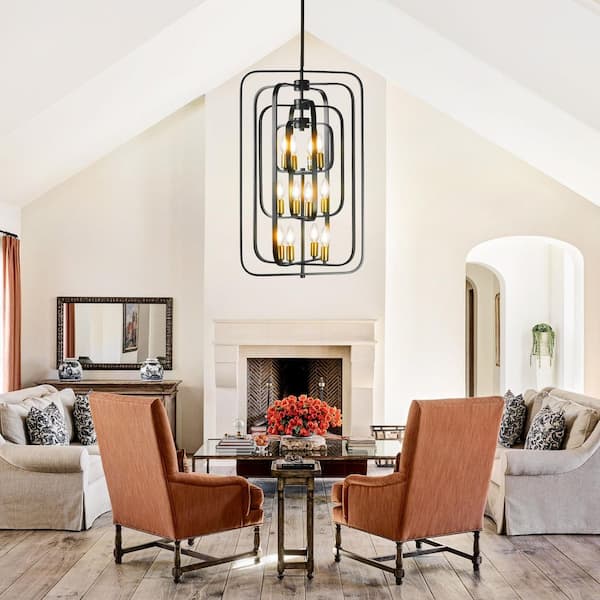 Magic Home 3-Tier 12-Light Modern Gold Geometric Chandelier Light Fixture for Dining Room or Kitchen