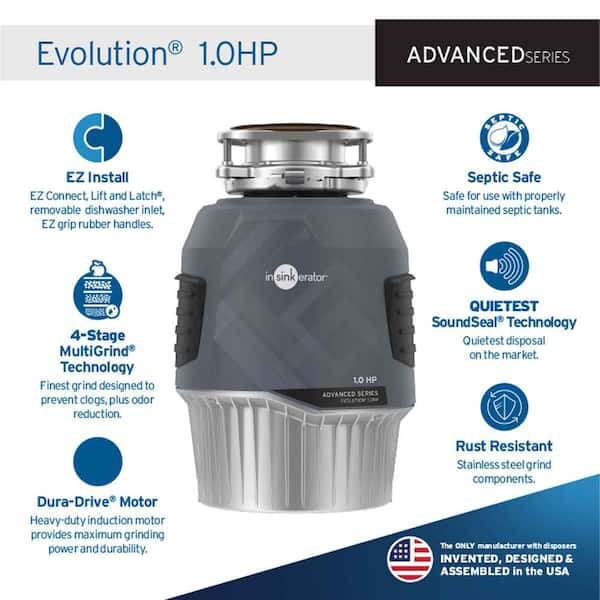 Evolution 1HP, 1 HP Garbage Disposal, Advanced Series EZ Connect Continuous Feed Food Waste Disposer