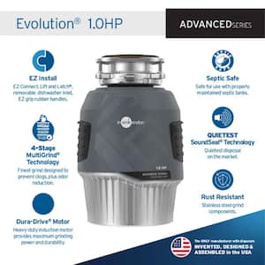 Evolution 1HP Garbage Disposal, EZ Connect Continuous Feed Food Waste Disposer w EZ Connect Cord & Putty-Free Sink Seal