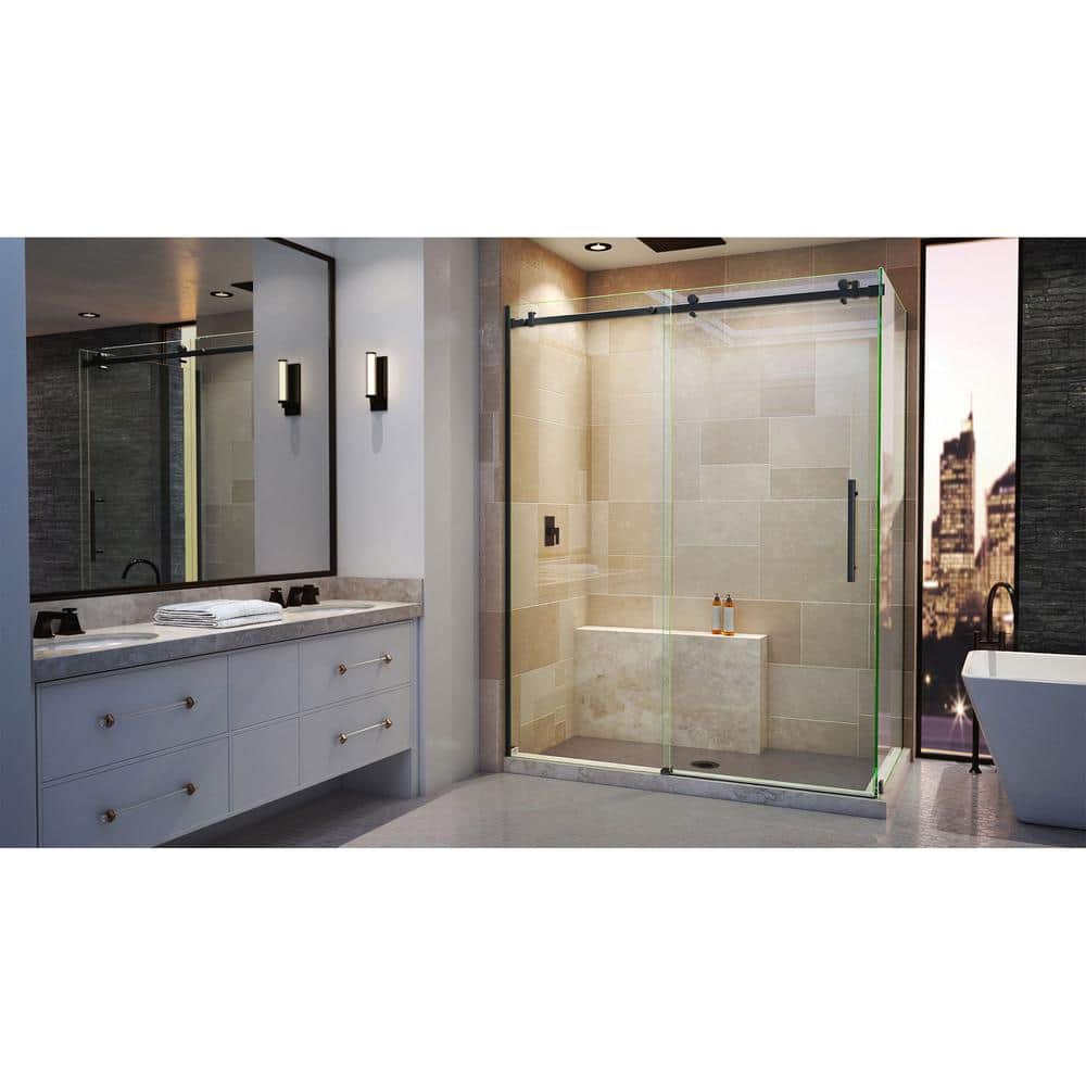Enigma Air 76" Frameless Sliding Shower Enclosure in Matte Black