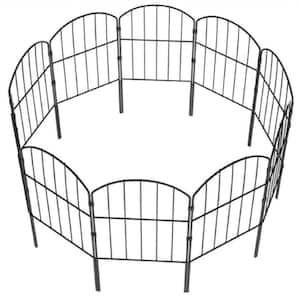 24 in. Metal Garden Fence, 10.5 ft. Rustproof Animal Barrier, 10-Panels, Black