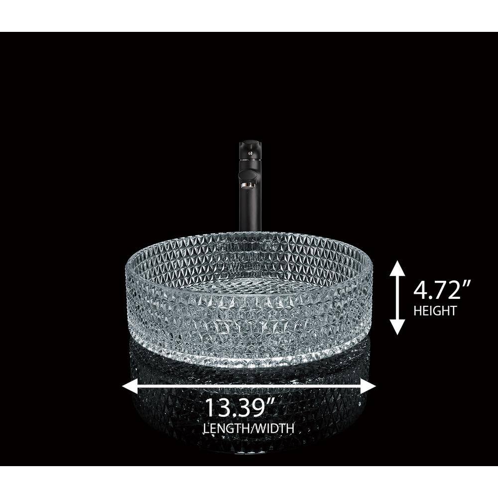 Clear Tempered Glass 16" Circular Bathroom Vessel Sink