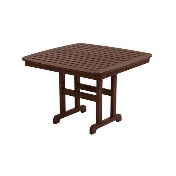 POLYWOOD Nautical 44 in. Mahogany Plastic Outdoor Patio Dining Table