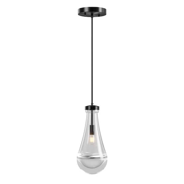 Raindrop 1-Light Matte Black Modern Hand-Blown Glass Pendant Chandelier for Kitchen & Dining Room (No Bulbs Included)