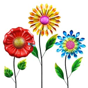 Flower 2.99 ft. MultiColor Metal Garden Stakes (3-Pack)