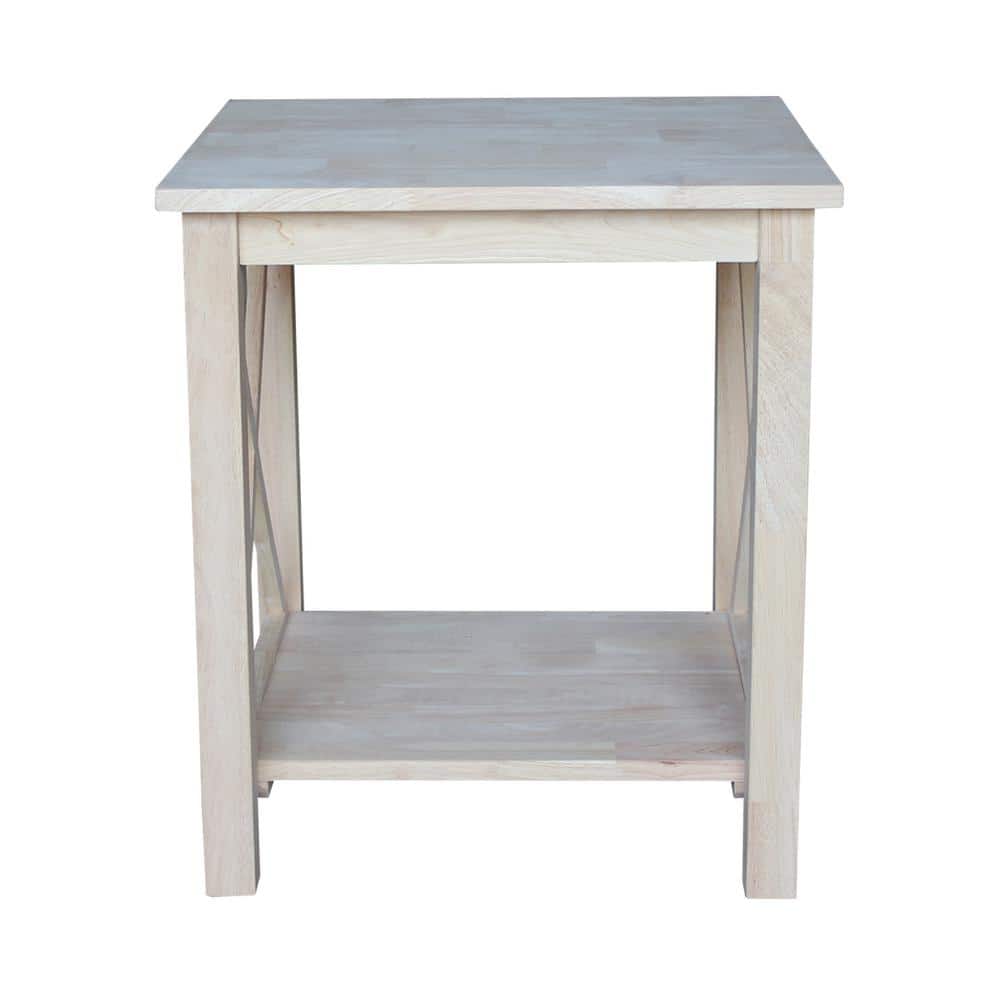 Classic Hampton Square Solid Wood End Table with Shelf - Unfinished